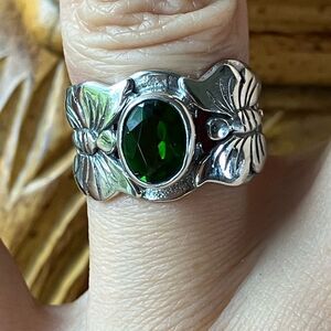 Natural Chrome Diopside Sterling Silver Butterfly Ring Size 6